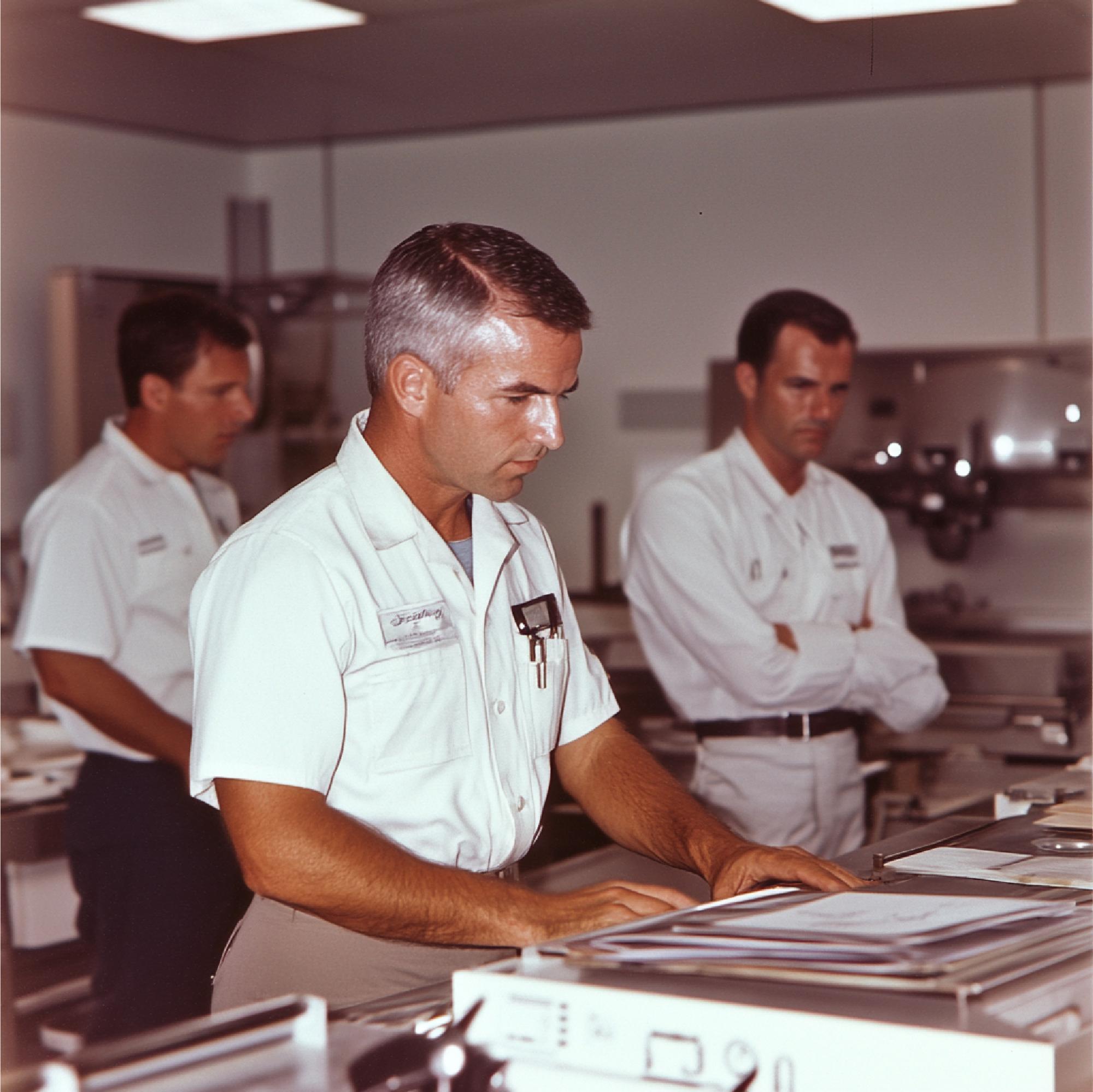 Chef consulting with kitchen team